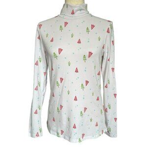 Cynthia Rowley Women White‎ Cottagecore Christmas Tree Turtleneck Tee Medium EUC